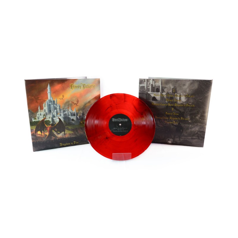 BLOODY VALKYRIA "Kingdom in Fire" vinyl LP, red/black marble color vinyl, with printed gatefold jacket
