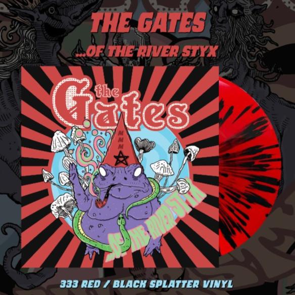 THE GATES "…of the River Styx" vinyl LP, red vinyl color with black splatter, with printed record jacket