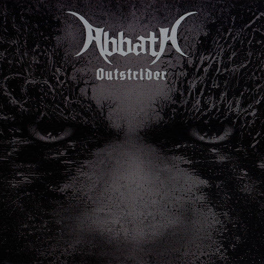 Album cover for 'Outstrider' by Abbath with a dark, textured background and central path.
