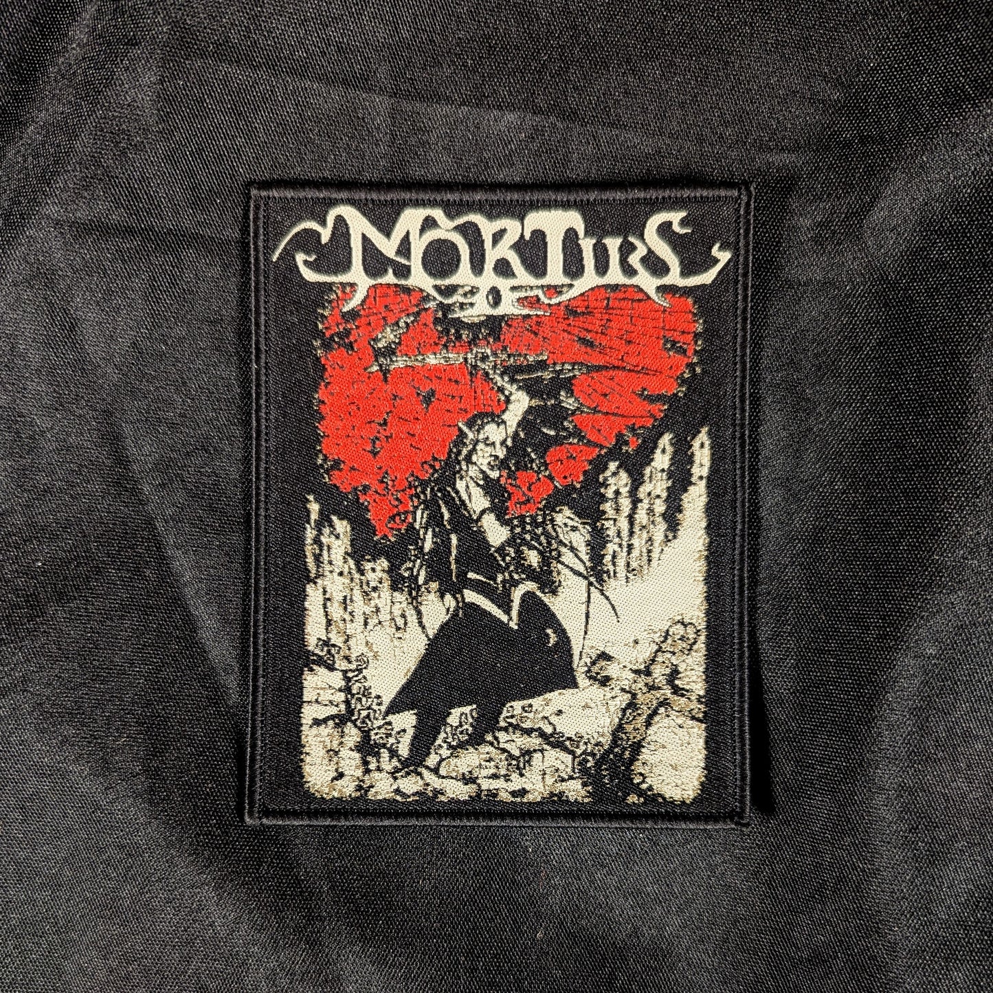 MORTIIS "Graveyard Bat" woven patch (black/red)