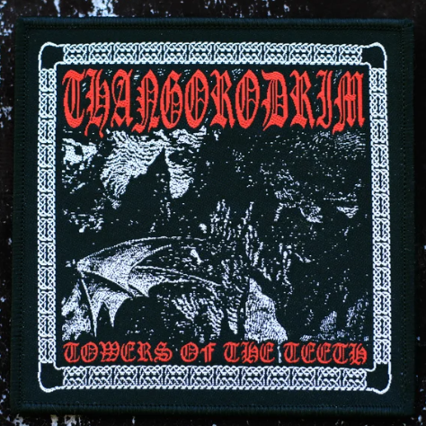 Thangorodrim patch with red lettering on top and bottom