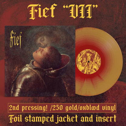 vinyl record mockup of Fief VII album in gold/red color