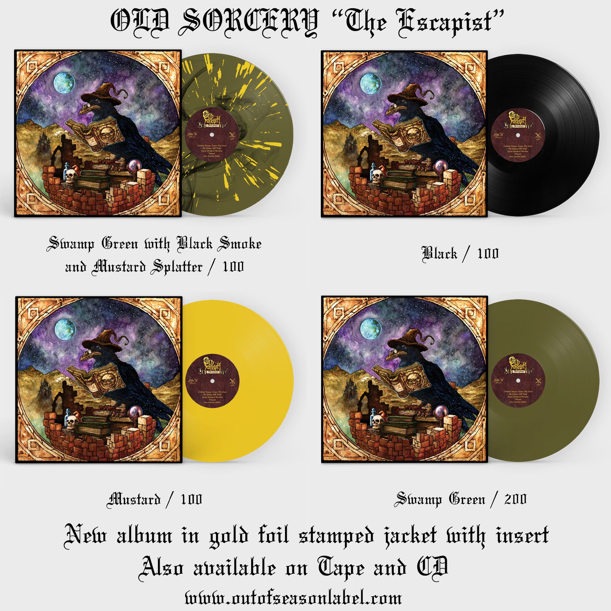 Vinyl records with colorful covers and text on a white background