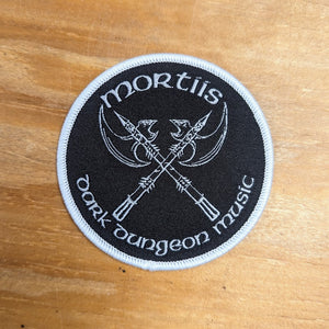 MORTIIS "Dark Dungeon Music" woven patch (white/black)
