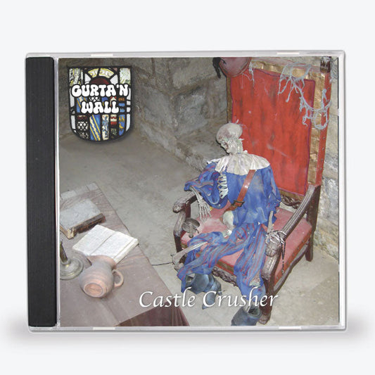 CD cover with a scene of a person in a blue outfit sitting on a chair, text 'Curtn Wall' and 'Castle Crusher'.