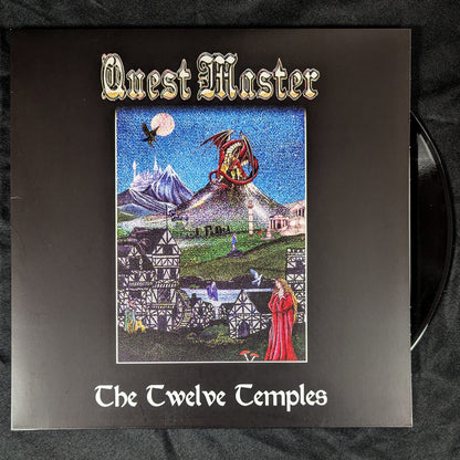 Vinyl LP record of 'Quest Master - The Twelve Temples' with album cover art featuring fantasy temples and a dragon, available in orange vinyl color.