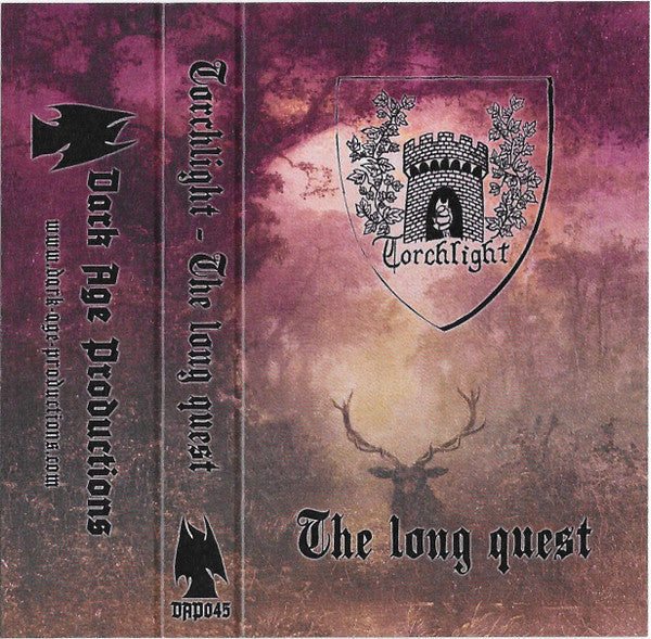 Cassette cover with a deer silhouette, castle emblem, and text on a purple and brown gradient background.