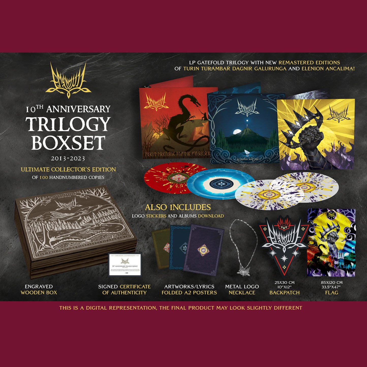 [SOLD OUT] EMYN MUIL "10th Anniversary Trilogy Boxset" Deluxe 4xLP Vinyl Wood Box Set (lim.100, pendant, back patch, flag, etc)