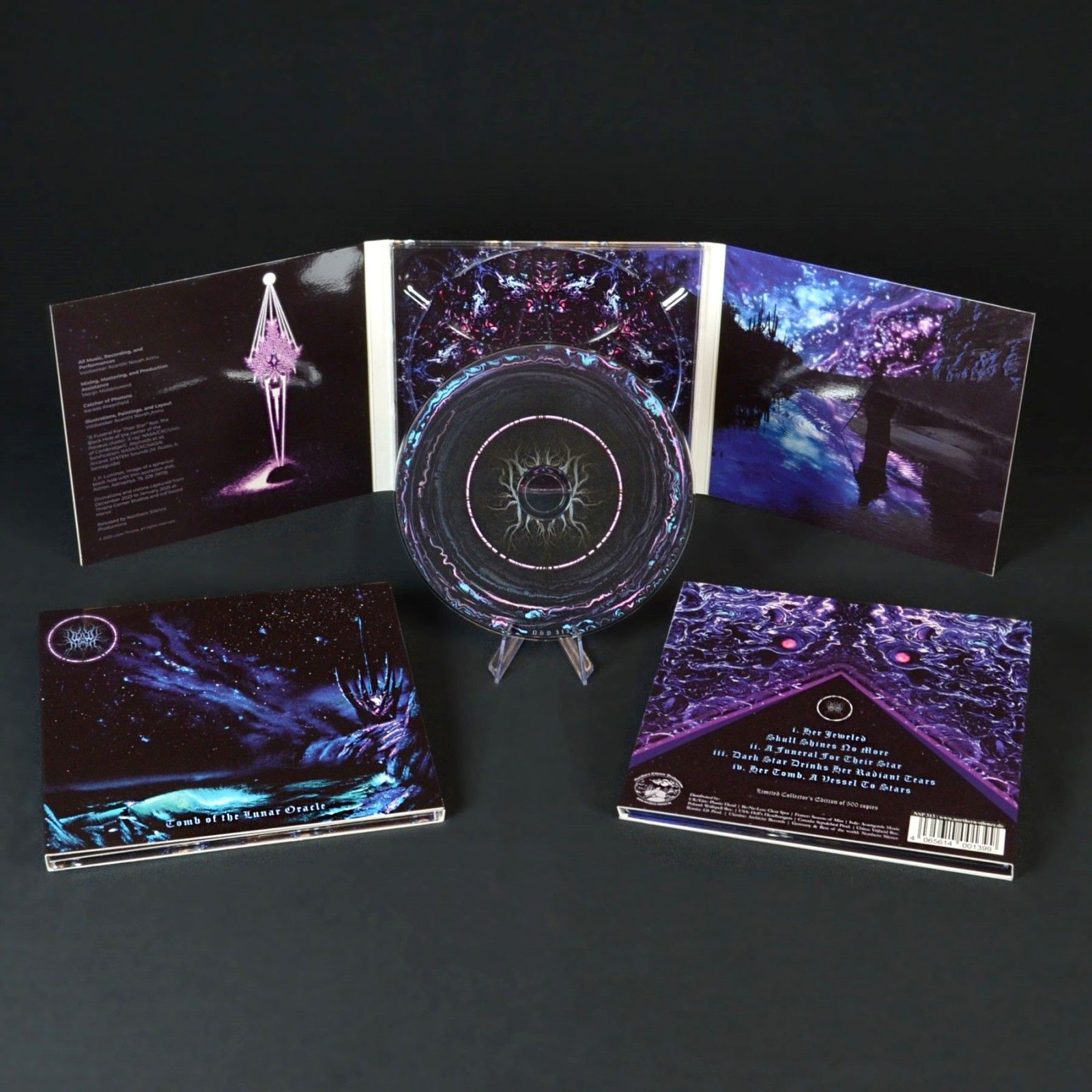 Photo of CD with 6-panel digipak, shown fully open, and at multiple angles