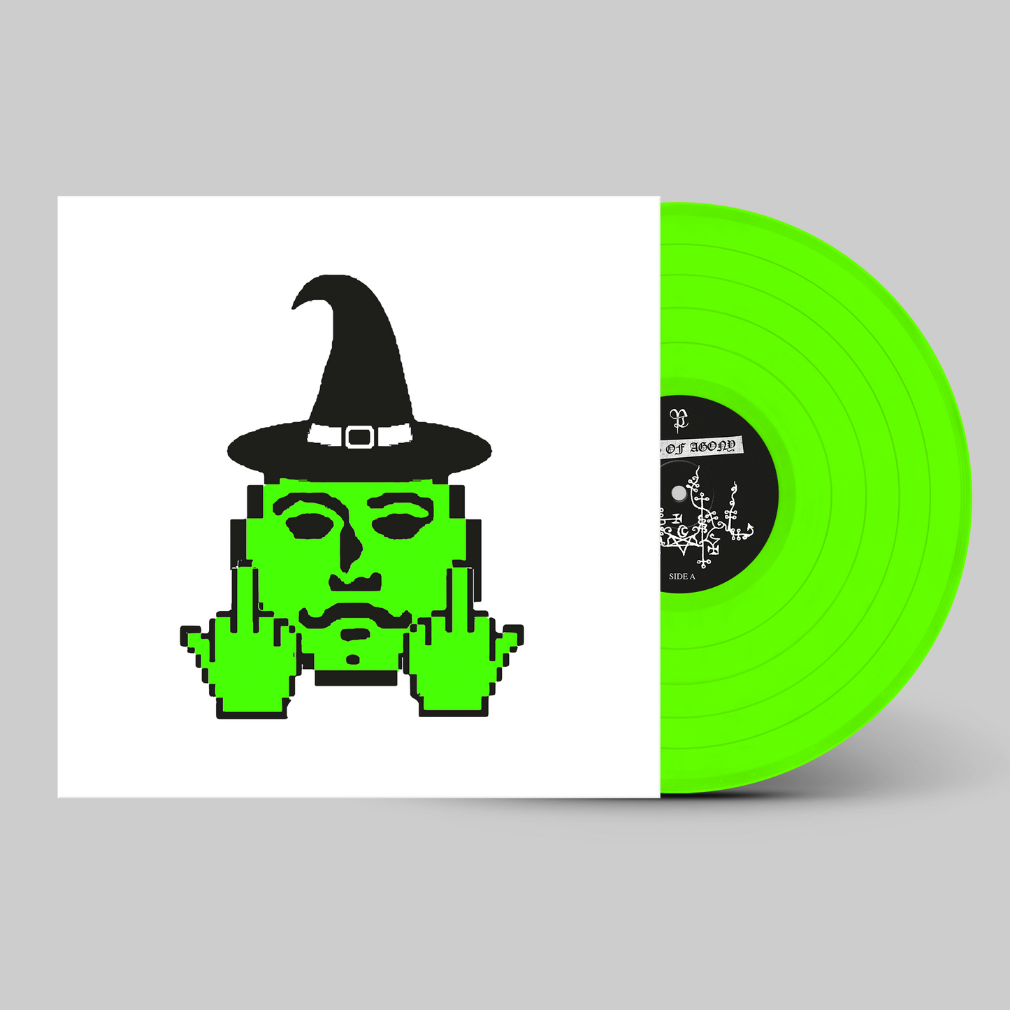 Vinyl record with a green and black design on a white background