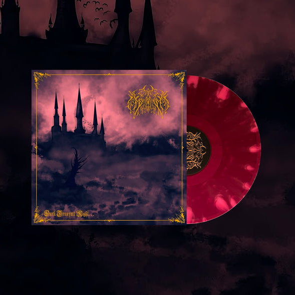 Vinyl record with a dark, gothic design featuring a castle and moon on a purple background.