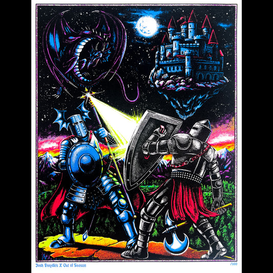 Black light poster Two warriors fighting on cliff side