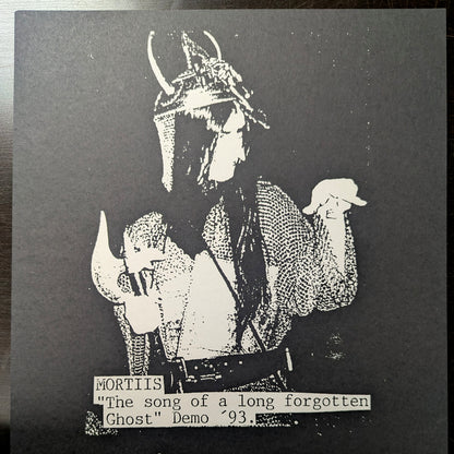 Black and white illustration of a warrior with text on a dark background