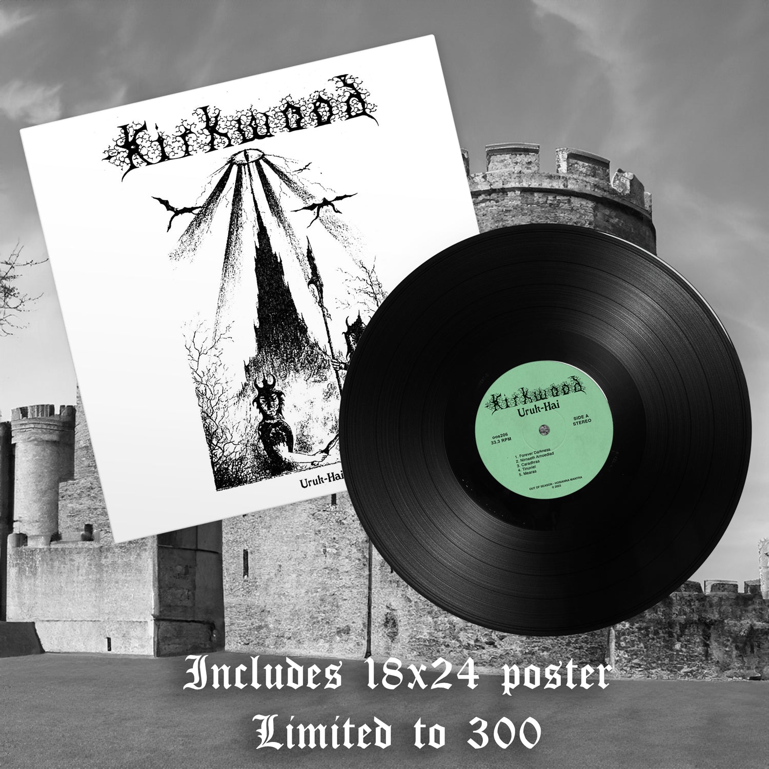Jim Kirkwood Uruk-Hai vinyl LP, Black vinyl with printed jacket and foldout poster mockup