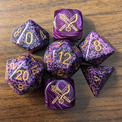[SOLD OUT] OUT OF SEASON 7x Dice Set with Embroidered Bag [Purple/Gold colorway]