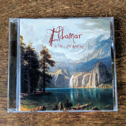 ELDAMAR "The Force of the Ancient Land" CD, jewel case, with cover art of mountains with a waterfall spilling into a blue lake, with trees along the shoreline