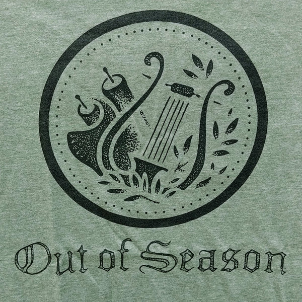 OUT OF SEASON "Scroll & Lyre" Logo T-Shirt [HEATHER ARMY GREEN]