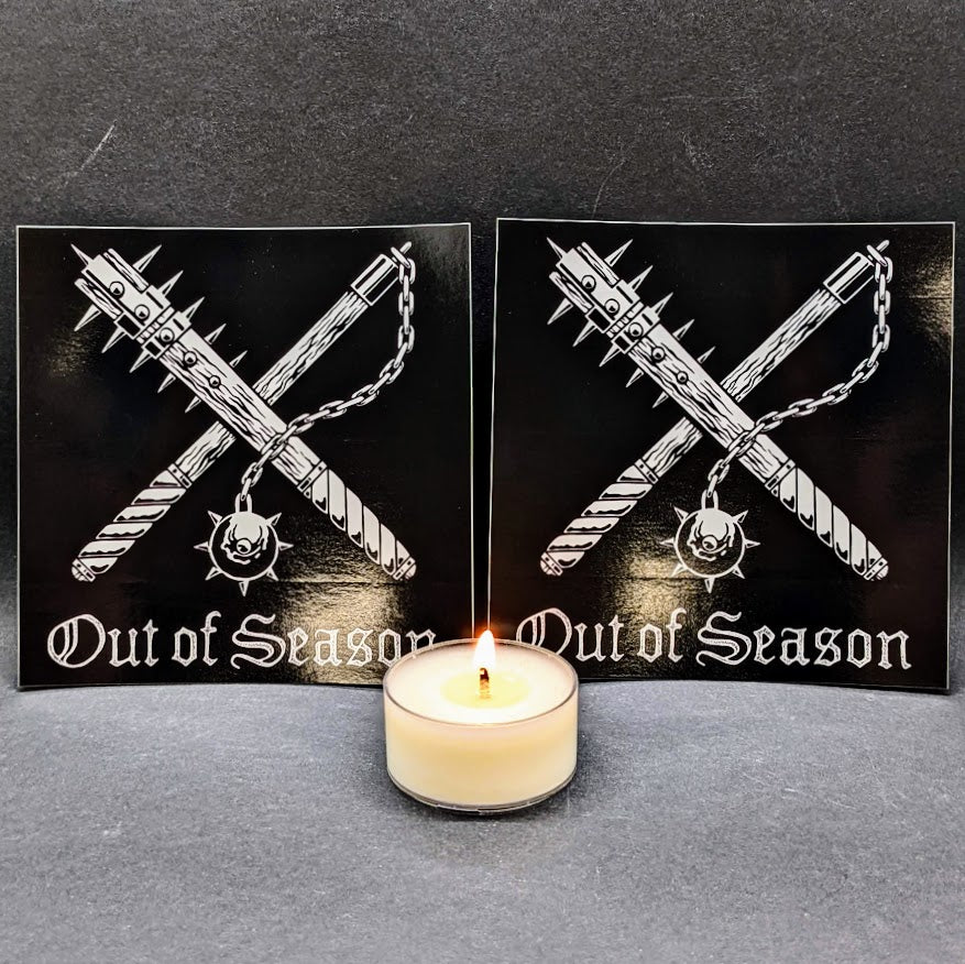 [SOLD OUT] OUT OF SEASON "Weapons Logo + Text" 4 inch stickers (set of 2)
