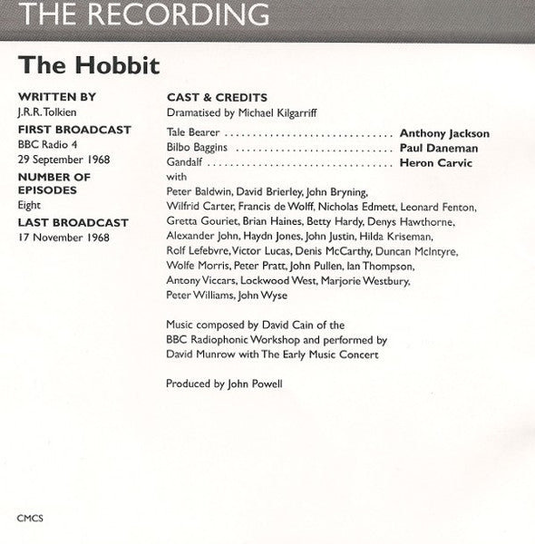 [SOLD OUT] JRR TOLKIEN "The Hobbit: 1968 BBC Radio Dramatisation" 5xCD set
