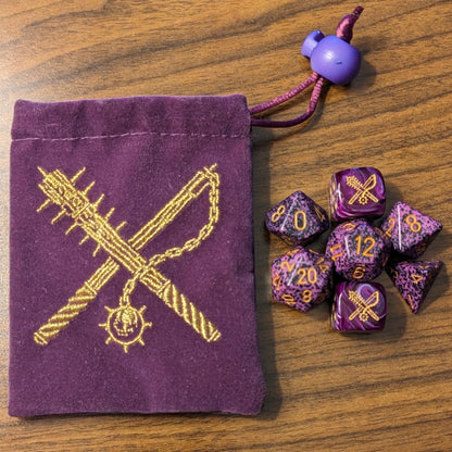 [SOLD OUT] OUT OF SEASON 7x Dice Set with Embroidered Bag [Purple/Gold colorway]